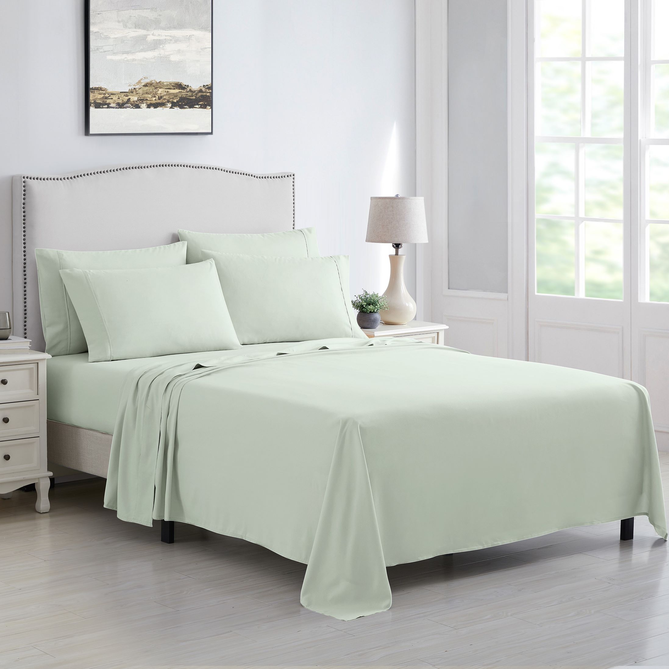 Kathy Ireland&reg; 6-Piece Brushed Microfiber Sheet Set - Kathy Ireland 6 Piece Brushed Microfiber Sheet Set - King, Pistachio Green