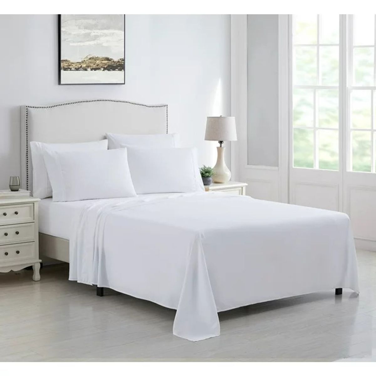 Kathy Ireland&reg; 6-Piece Brushed Microfiber Sheet Set - Kathy Ireland 6 Piece Brushed Microfiber Sheet Set - King, White