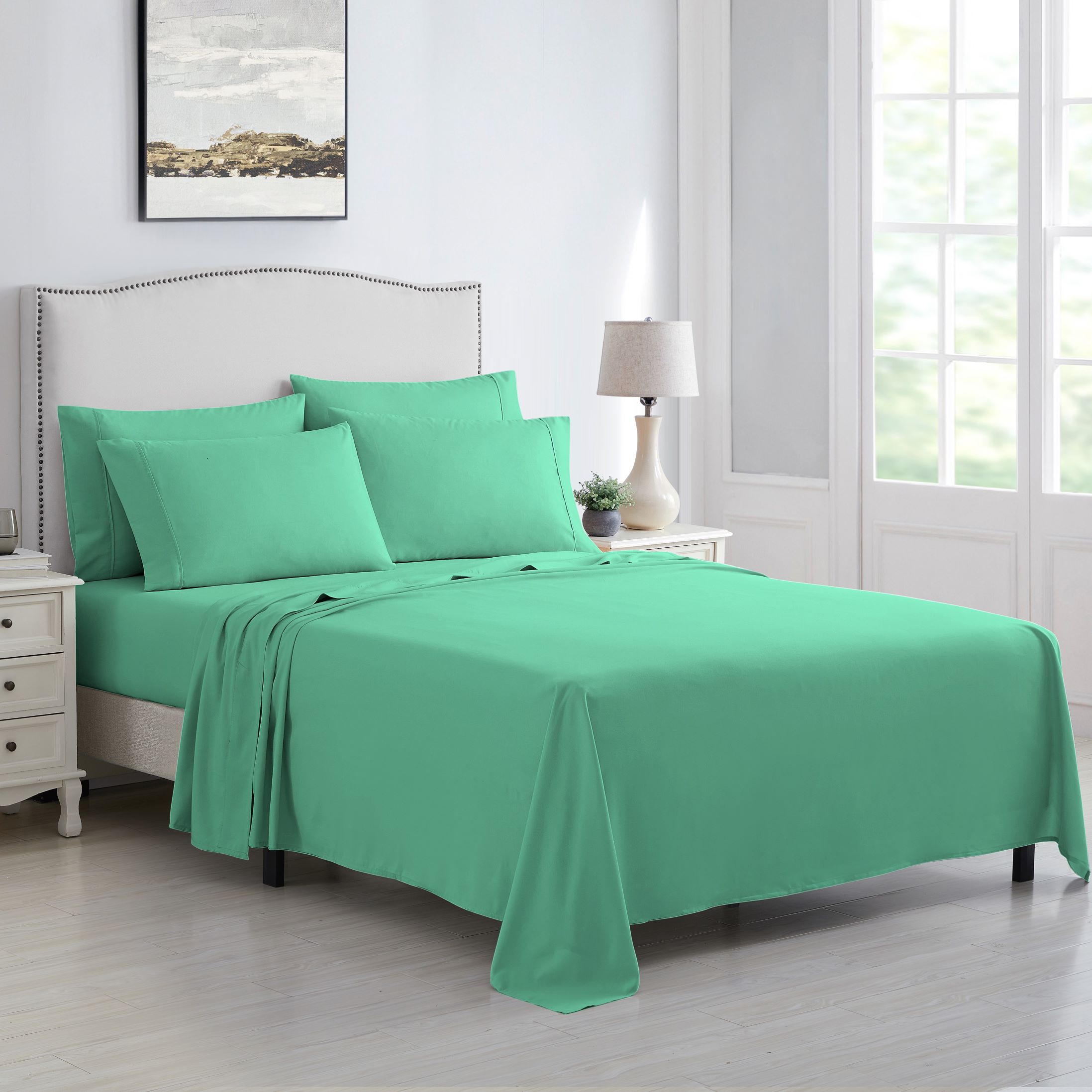 Kathy Ireland® 6-Piece Brushed Microfiber Sheet Set - Kathy Ireland 6 Piece Brushed Microfiber Sheet Set - Queen, Forest Green