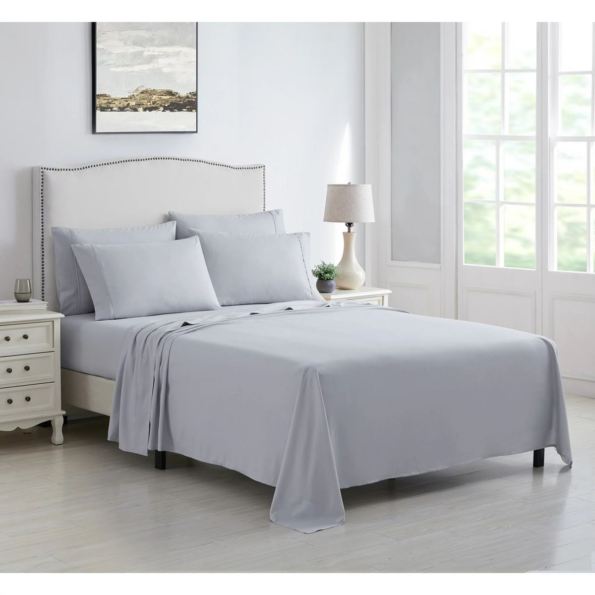 Kathy Ireland&reg; 6-Piece Brushed Microfiber Sheet Set - Kathy Ireland 6 Piece Brushed Microfiber Sheet Set - Queen, Light Grey