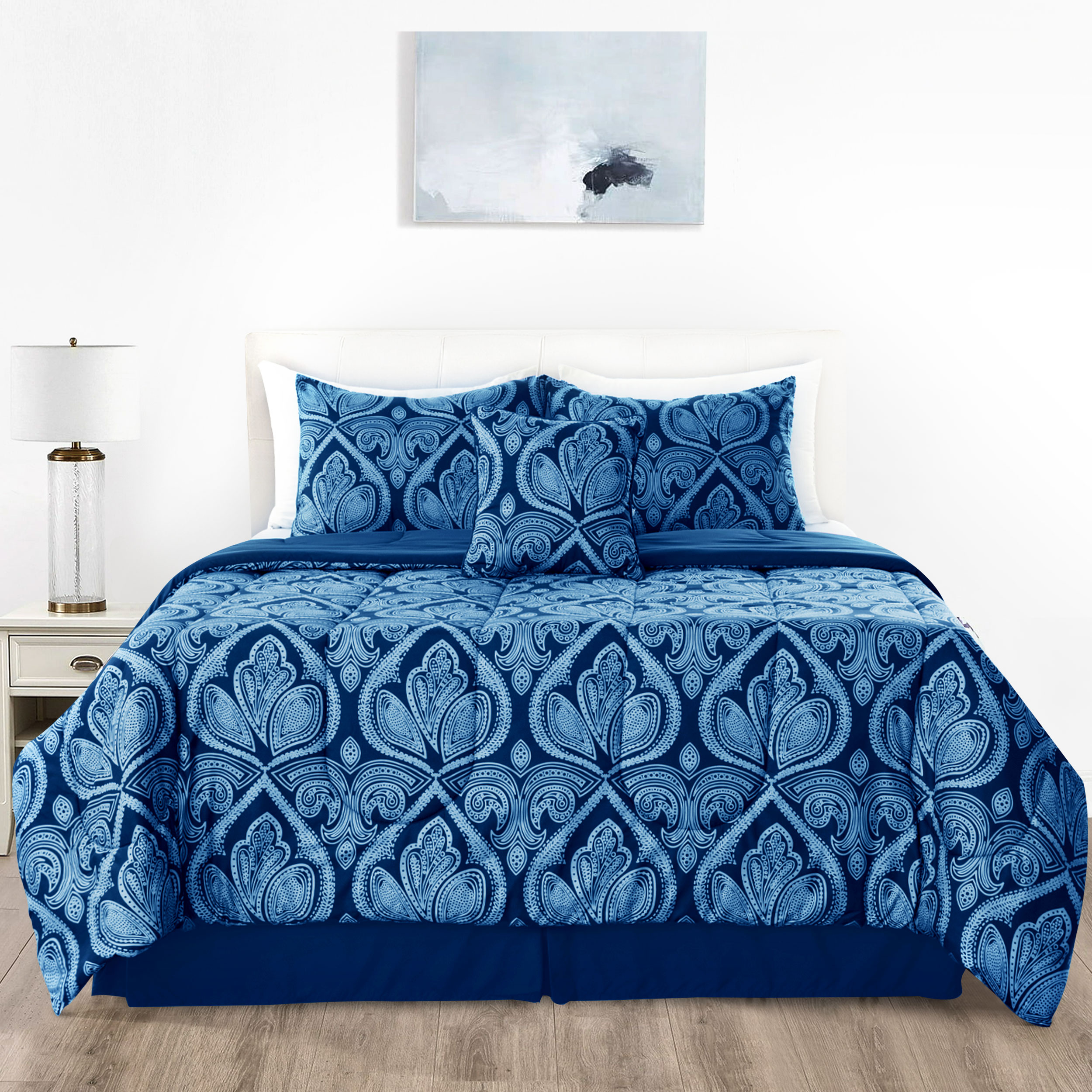 Reversible Microfiber Bed Comforter with Pillow Shams - Twin - Paisley Navy
