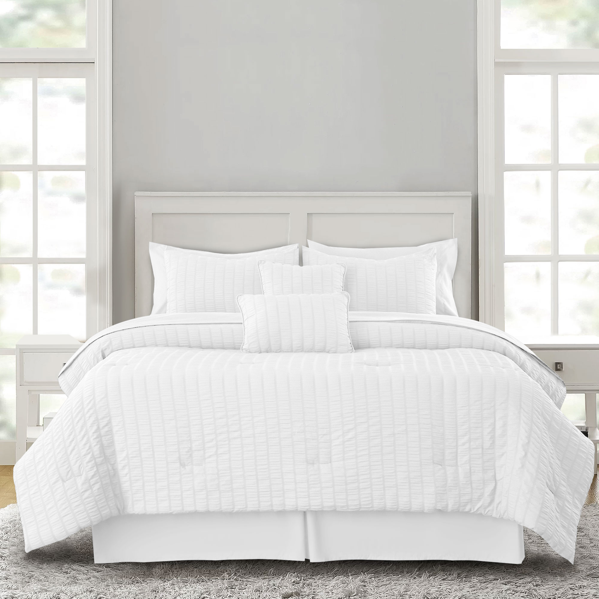Seersucker Comforter 8- to 10-Piece Set - King White