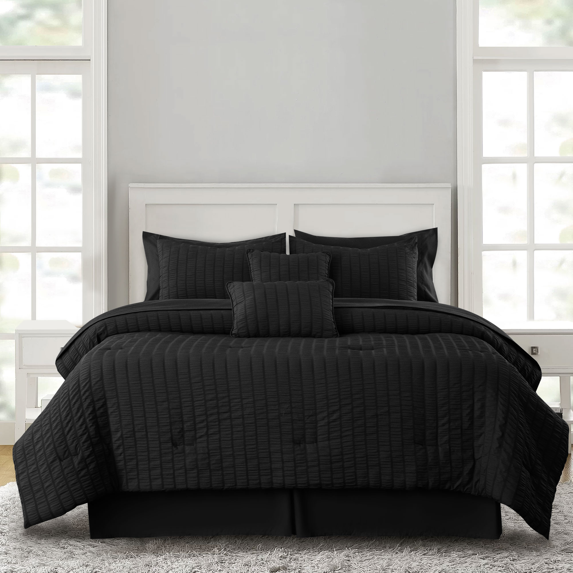 Seersucker Comforter 8- to 10-Piece Set - King Black
