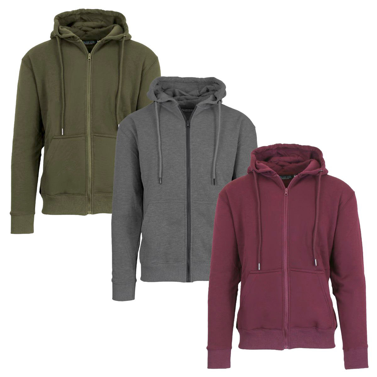 Men’s Fleece-Lined Full-Zip Hoodie (1- to 3-Pack) - J/MFH-700- OL-CH-BG/L