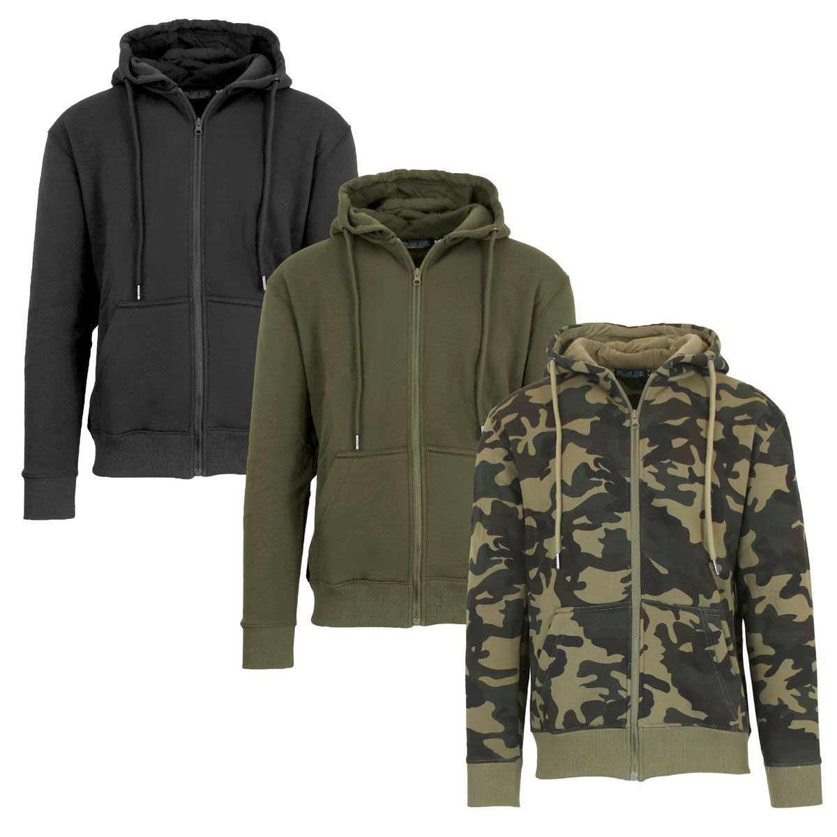 Men’s Fleece-Lined Full-Zip Hoodie (1- to 3-Pack) - J/MFH-700- BK-OL-WD/2XL