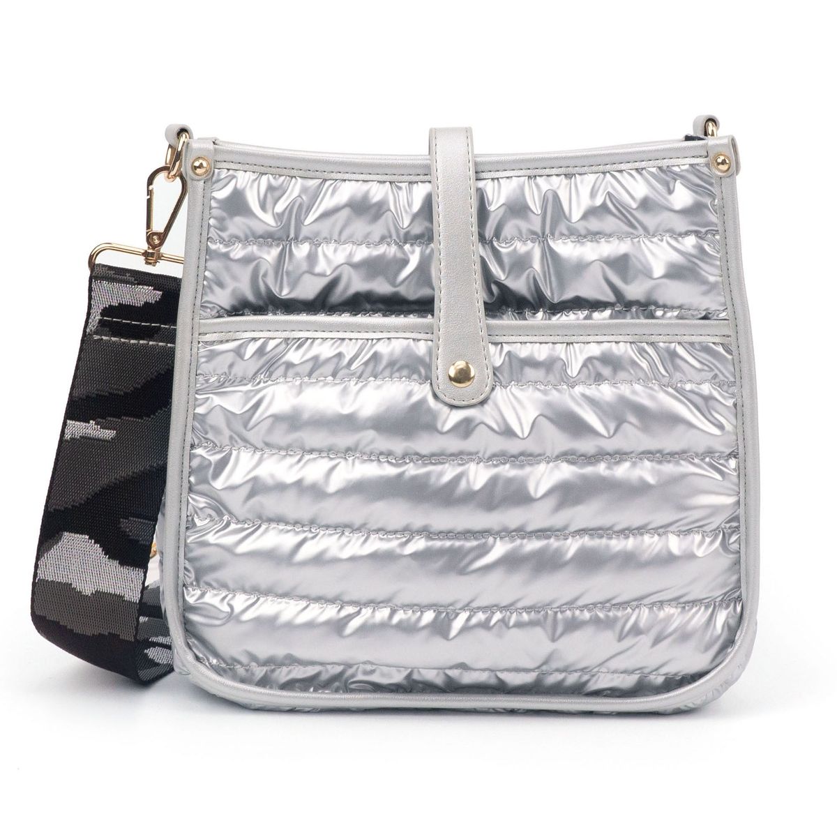 Puffy Courier Bag | Choose Your Strap - Silver / Red/Green Stripe