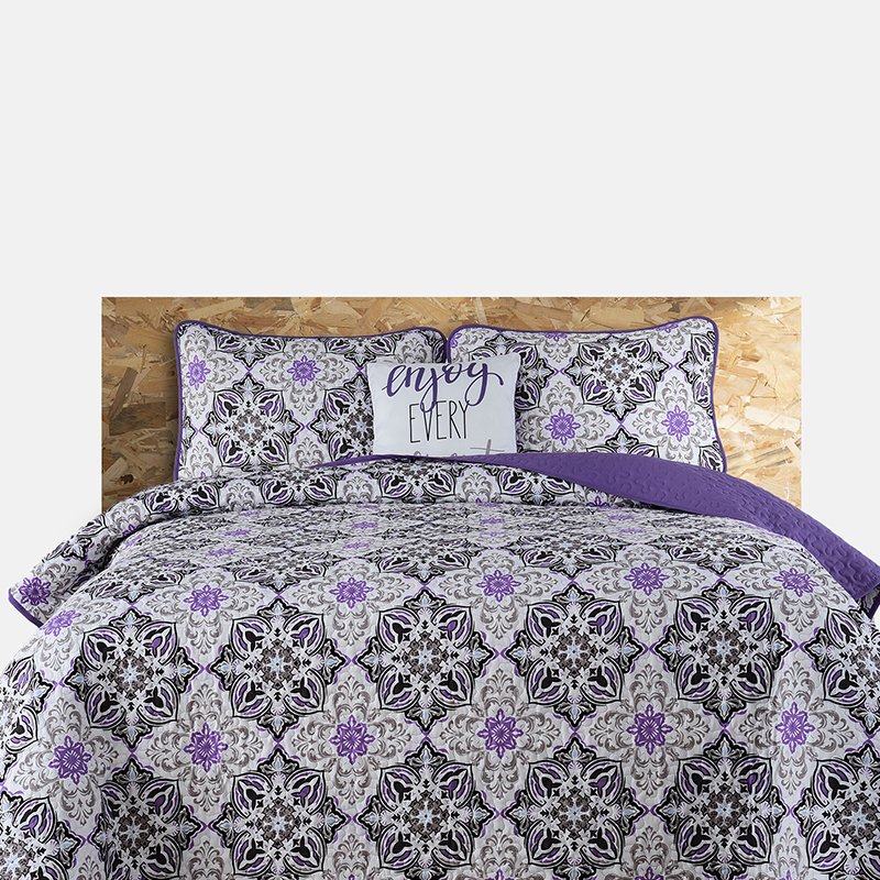 4-Piece Wrinkle-Resistant Reversible Quilt Set - QULT-T-PRPL-VIDARA