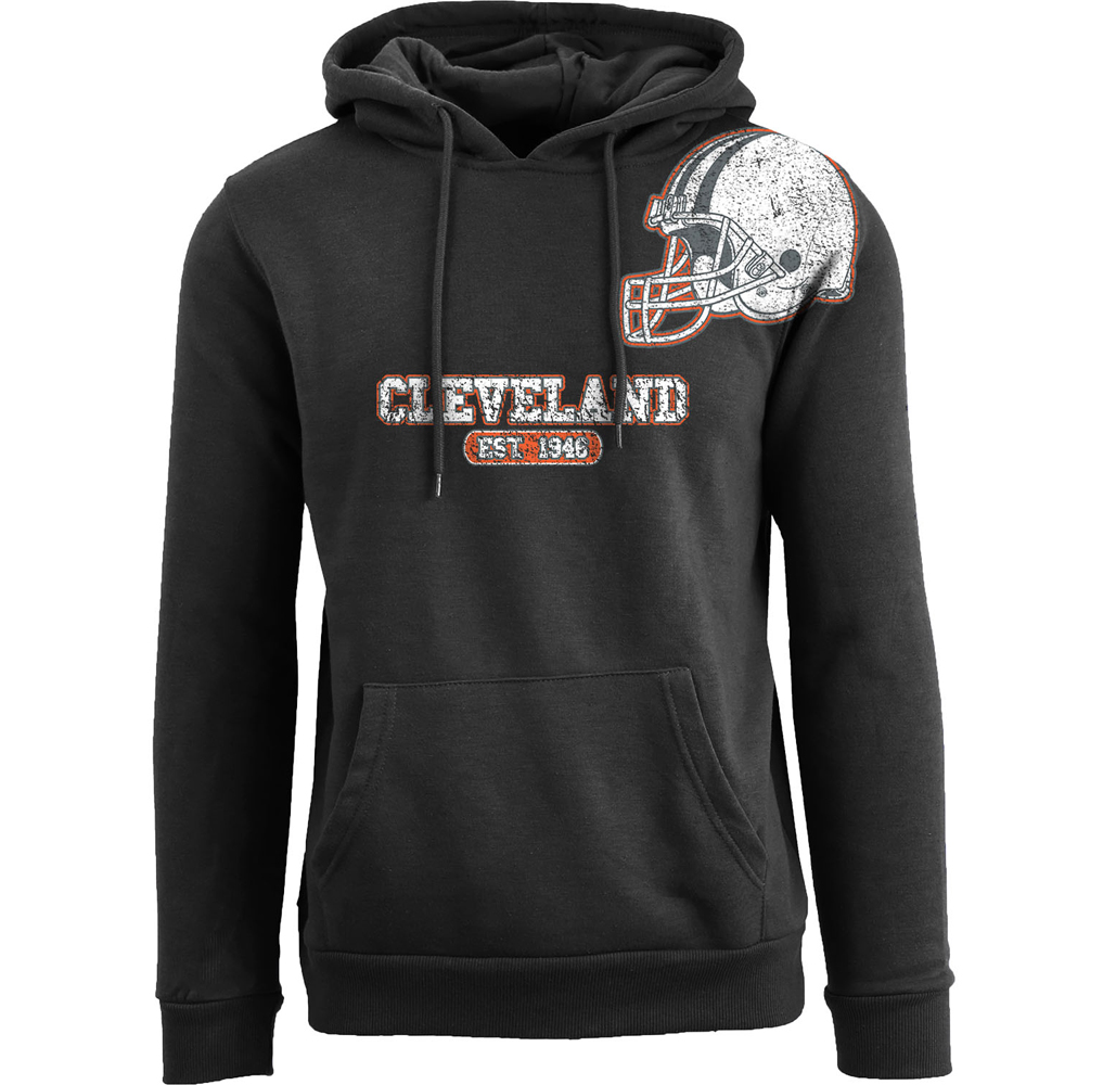 Football Team Helmet Pullover Hoodie - Men's Awesome Football Helmet Pull Over Hoodie - Cleveland - Black / XL