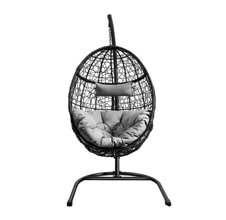 Hanging Cushioned Egg Hammock Chair with Stand - Gray Cushion