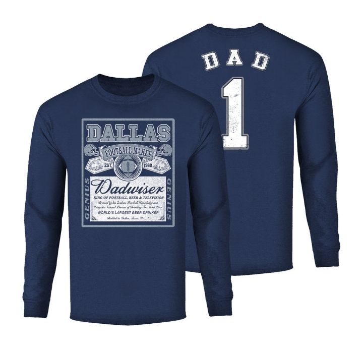 Men's Dadwiser Football Long Sleeve Shirt - Dallas - Navy / XL