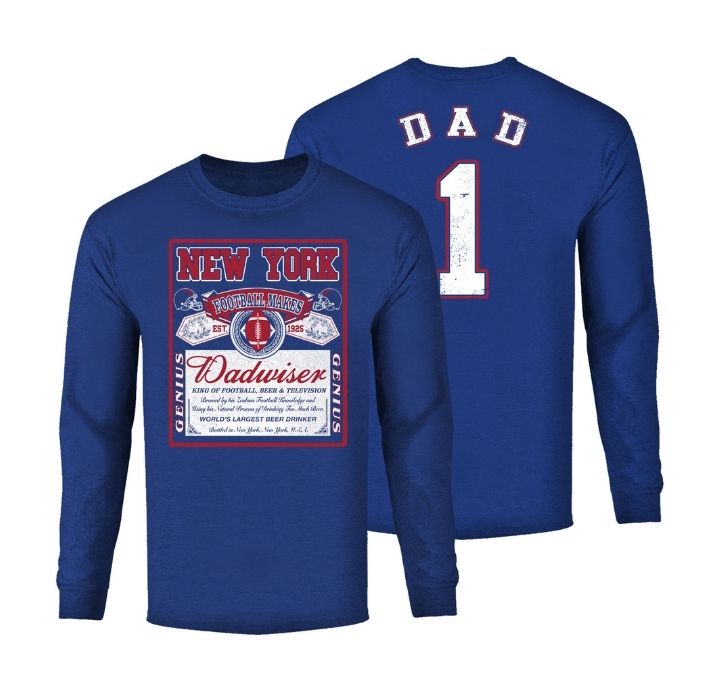 Men's Dadwiser Football Long Sleeve Shirt - New York - Royal Blue / 2XL