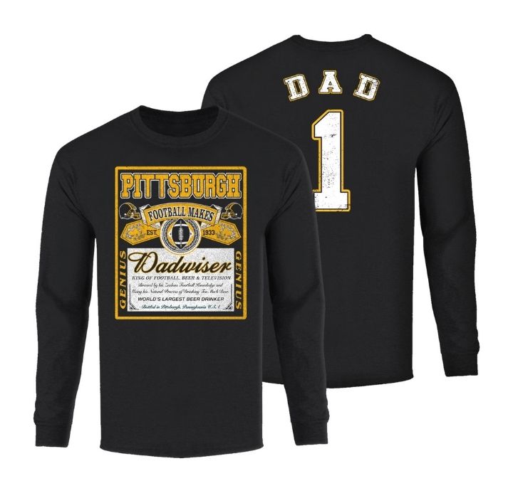 Men's Dadwiser Football Long Sleeve Shirt - Pittsburgh - Black / L