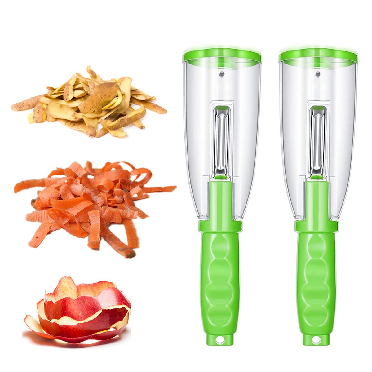 Multifunctional Fruit Vegetable Peeler with Storage Box 2Pack Green 2Pack