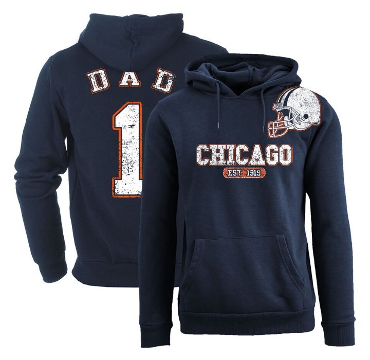 Men's #1 Dad Football Helmet Pull Over Hoodie - Chicago - Navy / M