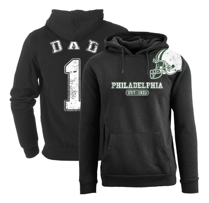 Men's #1 Dad Football Helmet Pull Over Hoodie - Philadelphia - Black / M