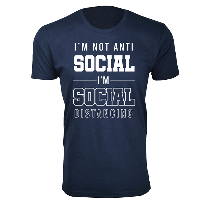 Men's Social Distancing Themed T-Shirts - I'm Not Anti Social I'm Social Distancing - Navy / 3XL