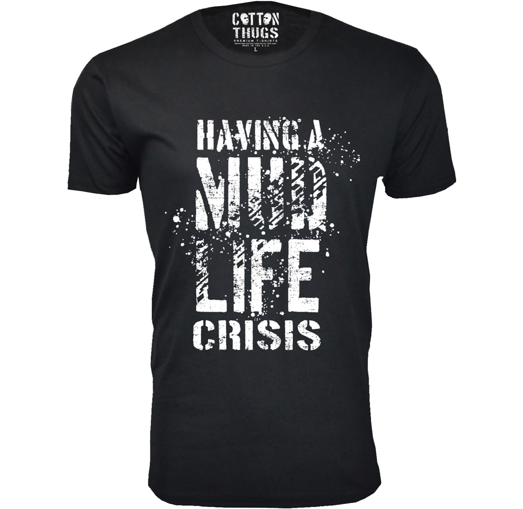 Men's Jeep T-Shirts - Men's Awesome Jeep Joke T-Shirts - Having A Mud Life Crisis - Black / 2XL