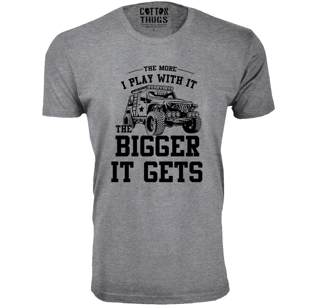Men's Jeep T-Shirts - Men's Awesome Jeep Joke T-Shirts - The Bigger It Gets - Heather Grey-Black Print / L