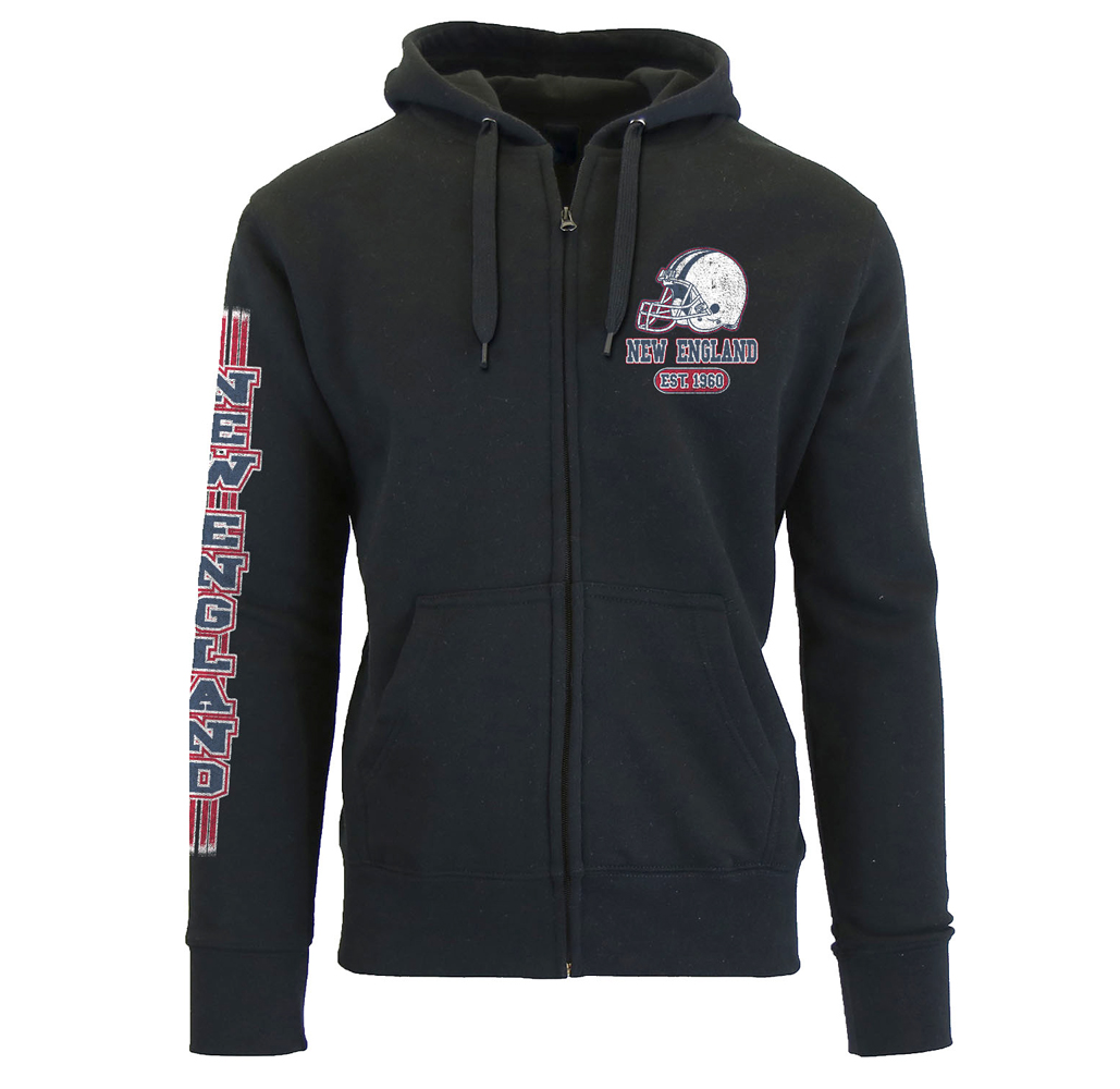 Men's Game Day Football Zip Up Hoodie - New England - Black / S