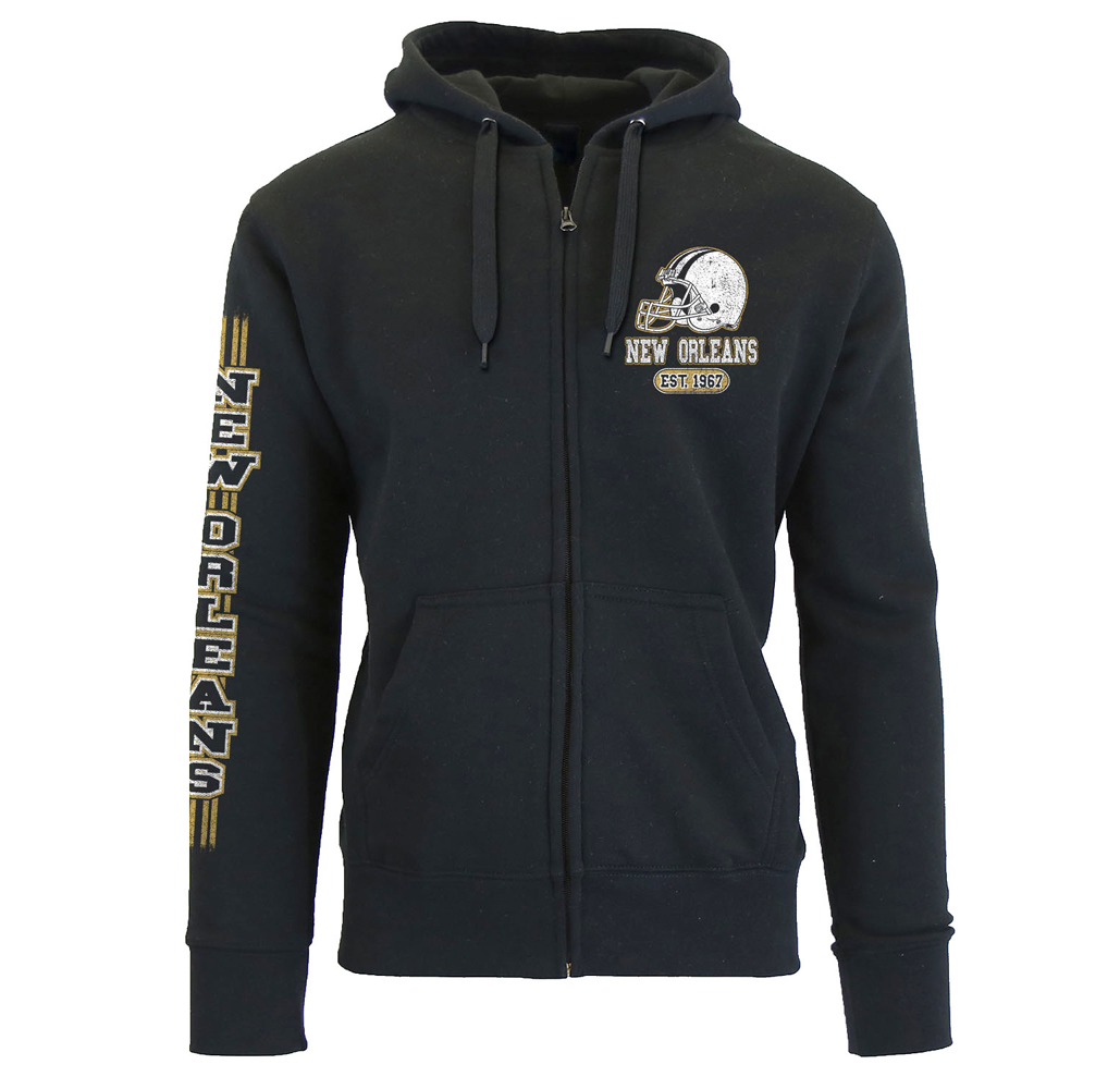 Men's Game Day Football Zip Up Hoodie - New Orleans - Black / S