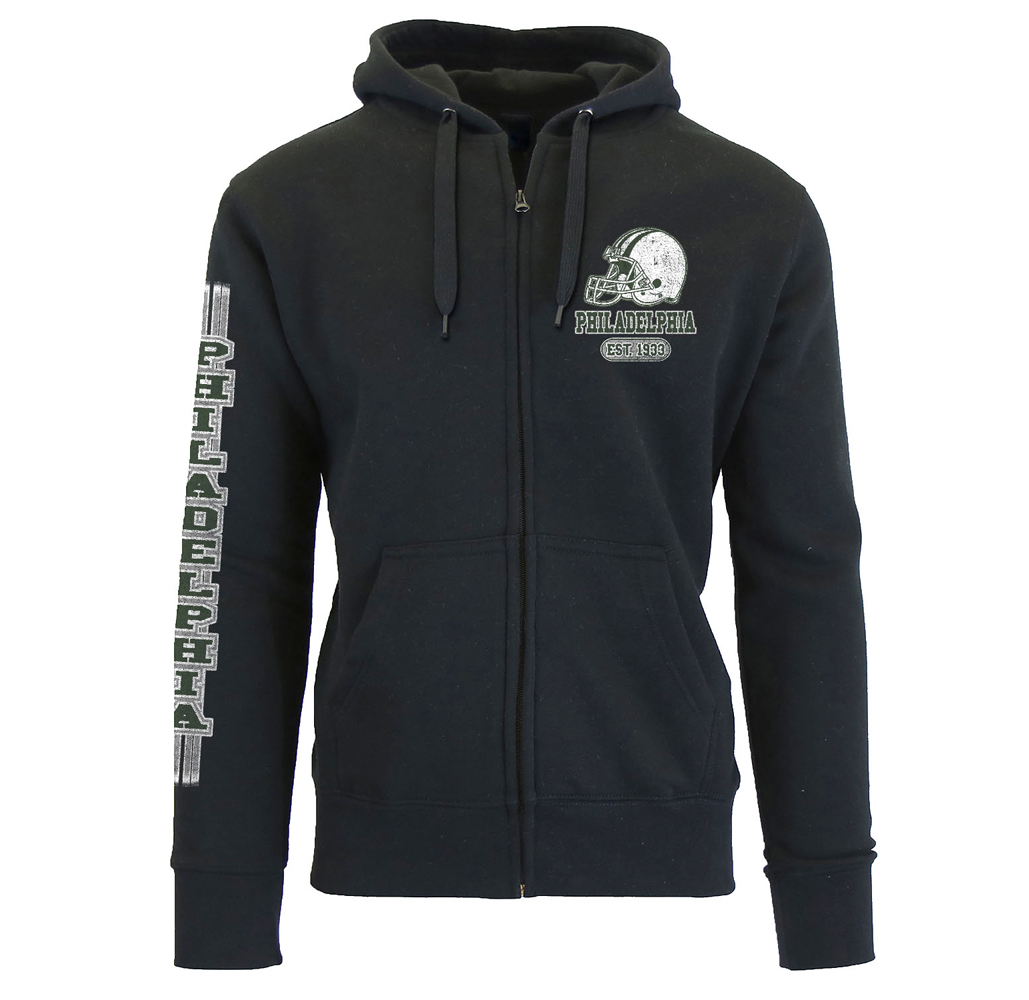 Men's Game Day Football Zip Up Hoodie - Philadelphia - Black / M