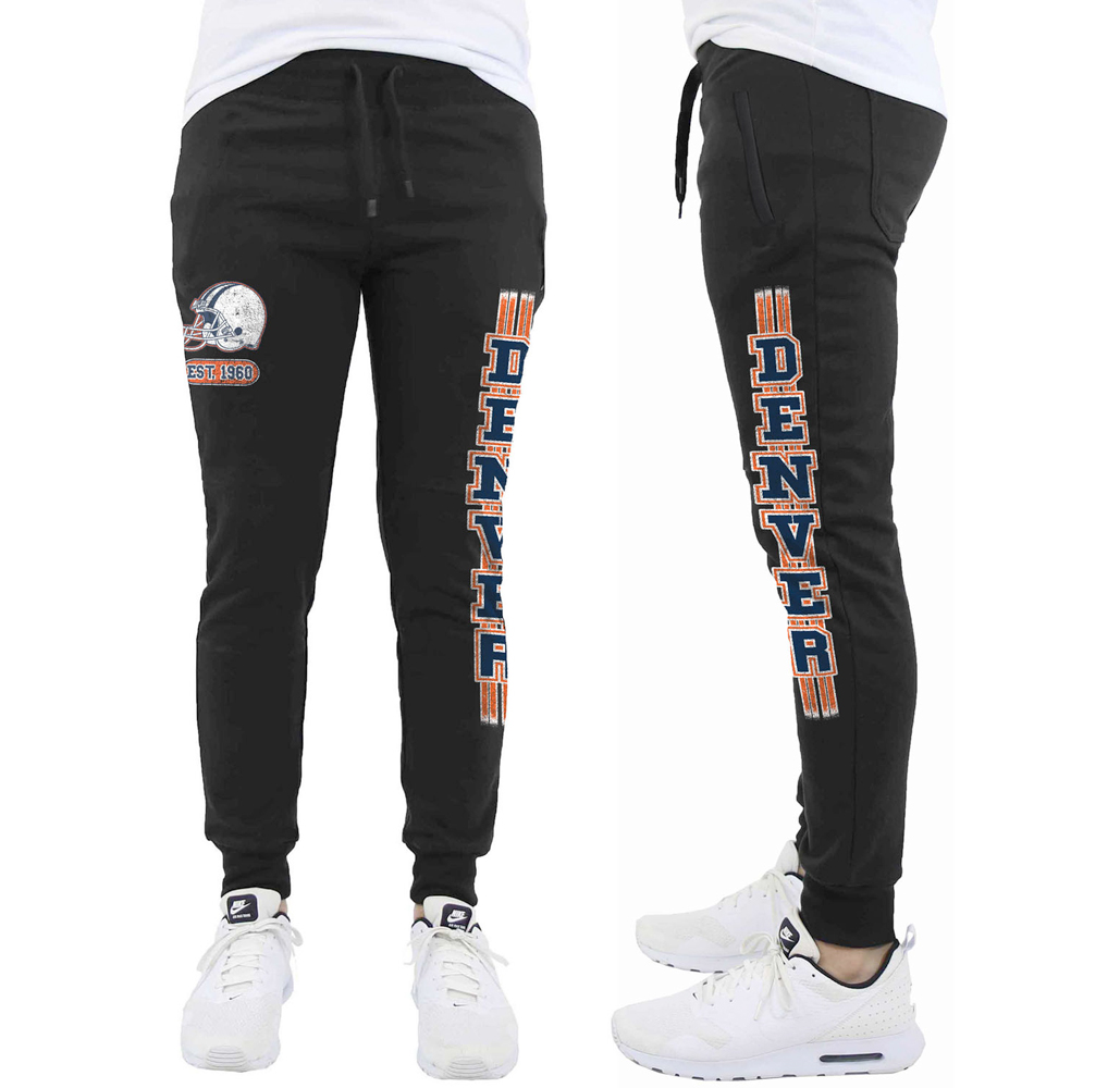 Men's Football Jogger Sweatpants - Men's Awesome Football Jogger Sweatpants - Denver - Black / XL