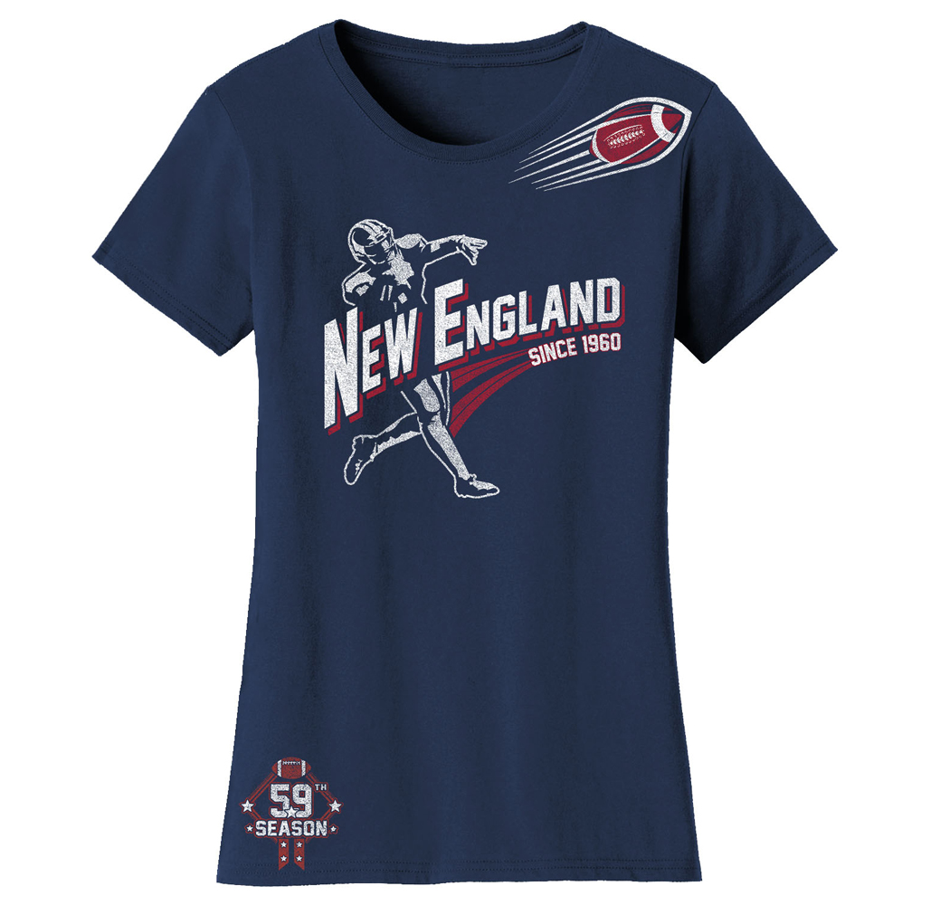 Women's Football Theme T-Shirt - Women's Ballers Football T-Shirts (Plus Sizes Available) - New England - Navy / M