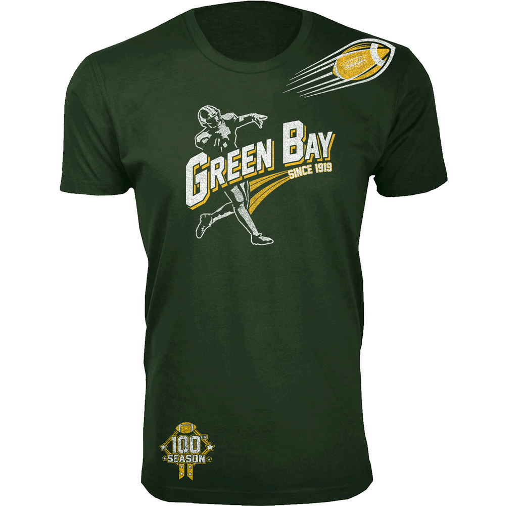 Men's Football Theme T-Shirt - Men's Ballers Football T-Shirts (Extended Sizes Available) - Green Bay - Forest Green / S