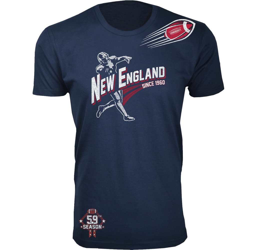 Men's Football Theme T-Shirt - Men's Ballers Football T-Shirts (Extended Sizes Available) - New England - Navy / L