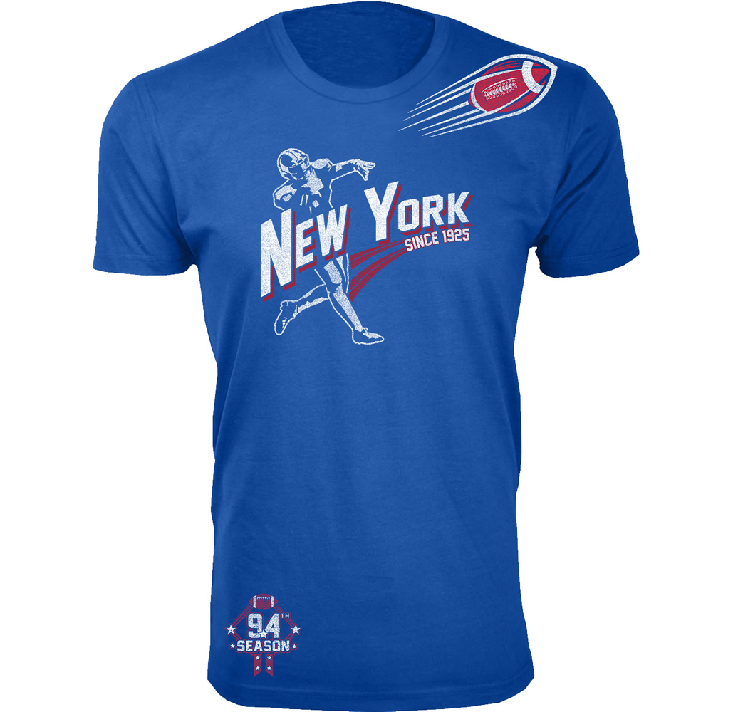 Men's Football Theme T-Shirt - Men's Ballers Football T-Shirts (Extended Sizes Available) - New York - Royal Blue / L