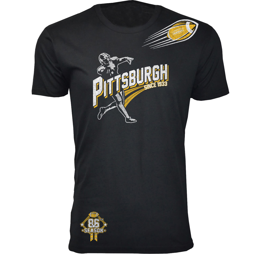Men's Football Theme T-Shirt - Men's Ballers Football T-Shirts (Extended Sizes Available) - Pittsburgh - Black / 2XL