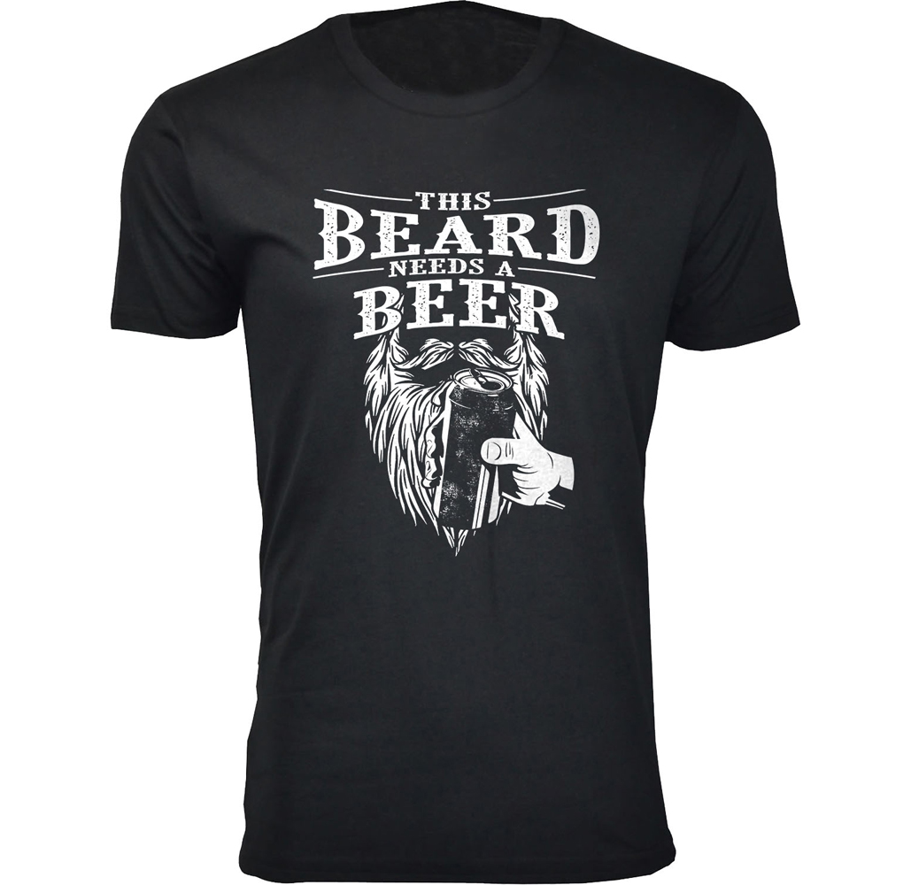 Men's Beard Humor T-shirts - This Beard Needs A Beer - Black / XL