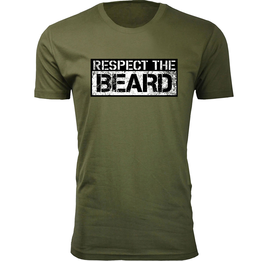 Men's Beard Humor T-shirts - Respect the Beard - Military Green / XL