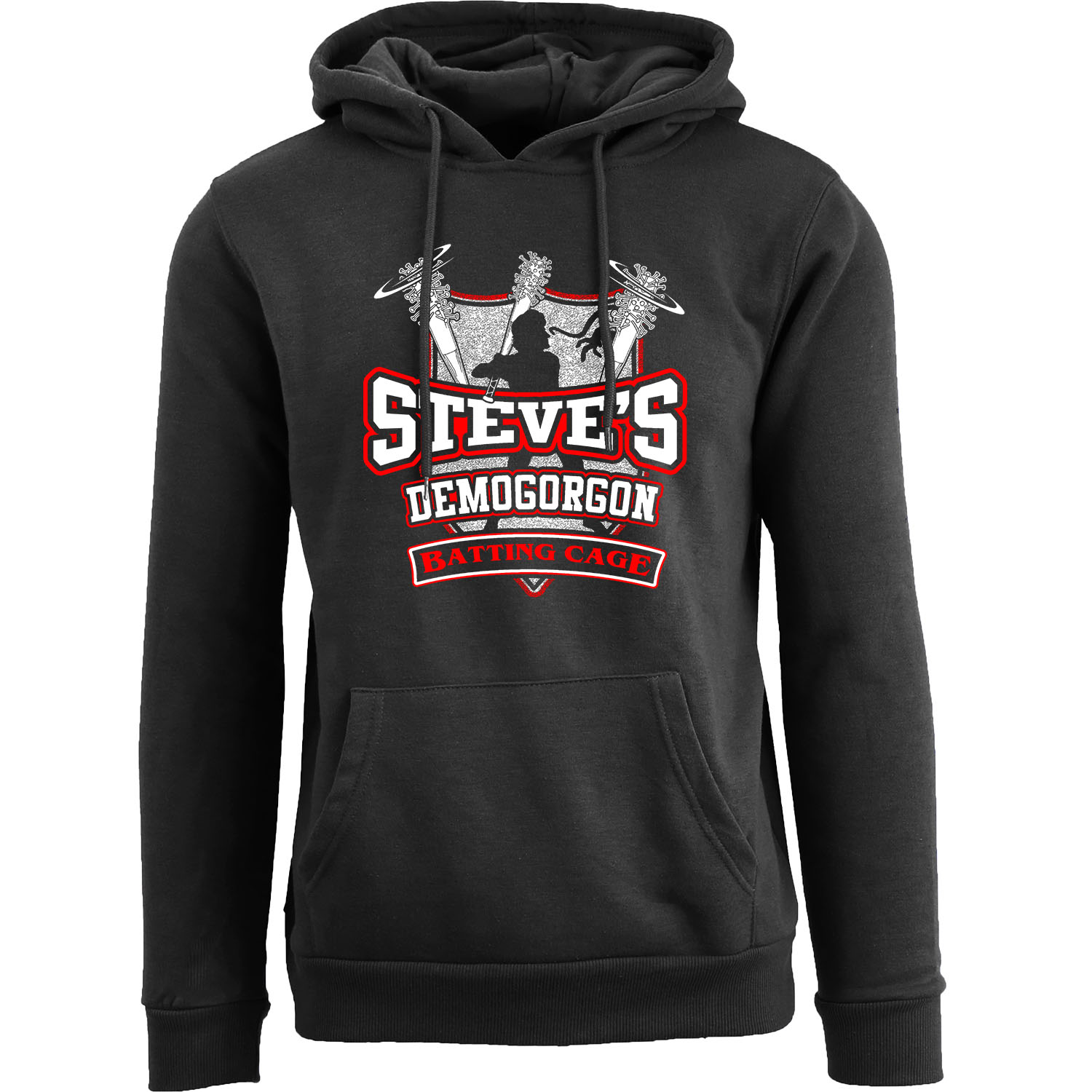 Stranger Things Themed Pullover Hoodie - Steve's Demogorgon Batting Cage - Black / 2XL