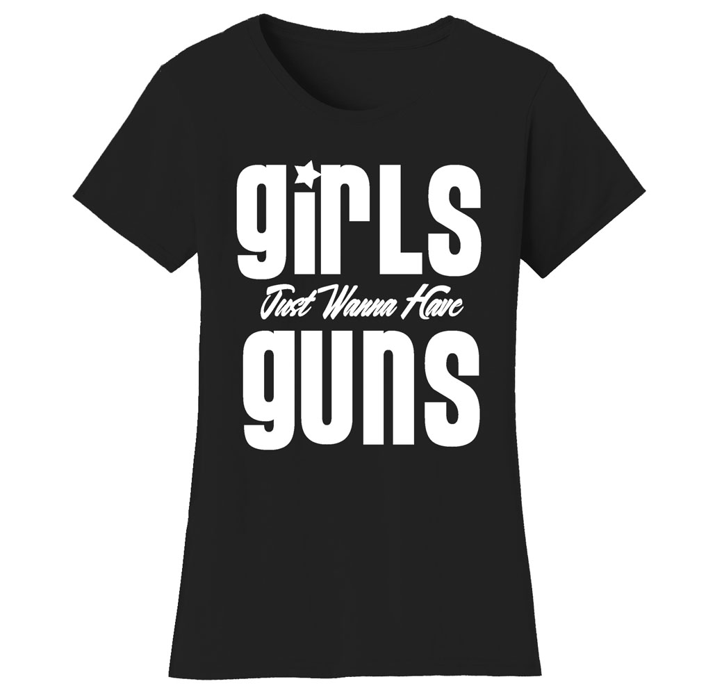 Women’s Gym Workout Humor Funny T-Shirts - Guns - Black/White Print / Large
