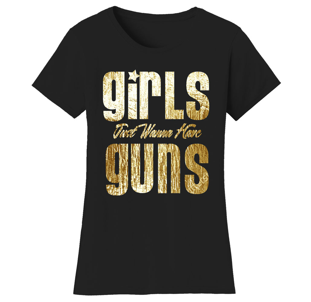 Women&rsquo;s Gym Workout Humor Funny T-Shirts - Guns - Black/Gold Print / Small