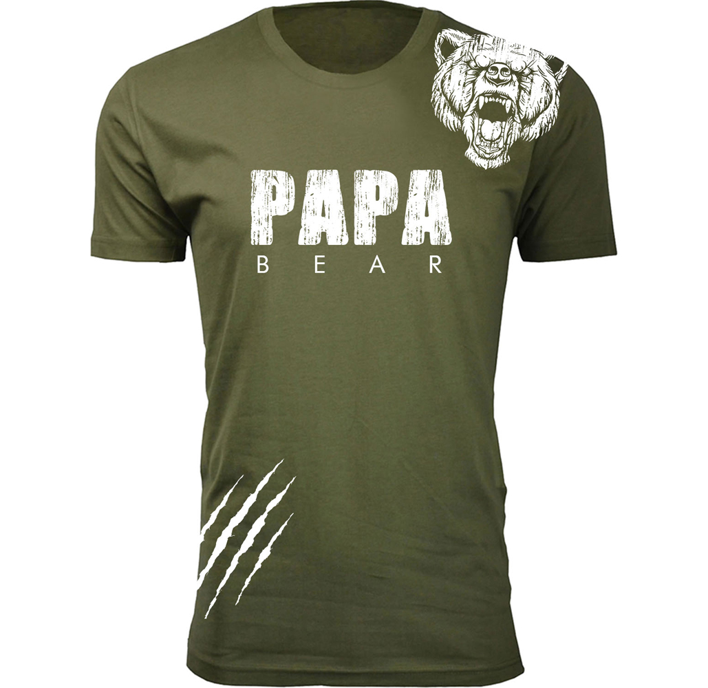 Men's Dad Theme T-shirts - Men's Best Father's Day T-shirts Ever - Papa Bear Scratch - Military Green / L
