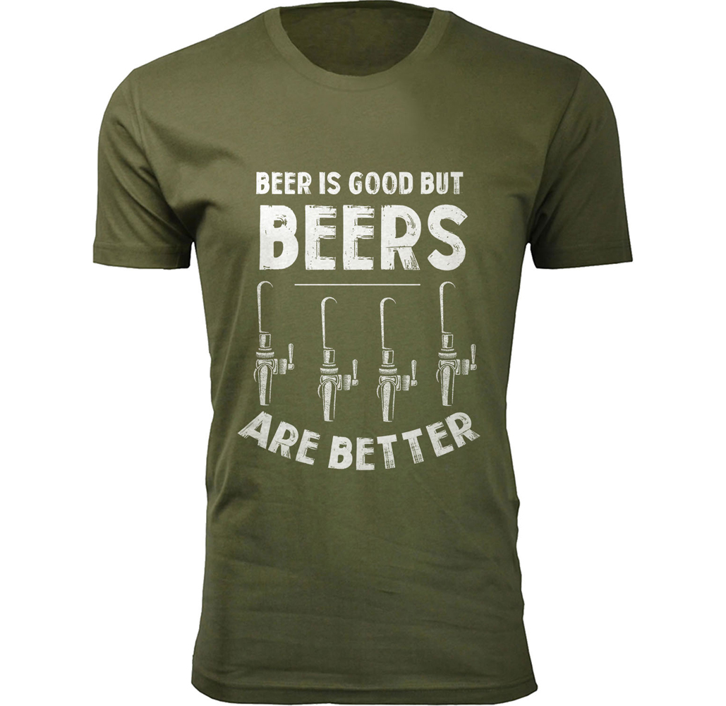 Men's Vintage Beer Theme T-shirts - Men's Vintage Beer Joke T-shirts - Beer is Good But Beers are Better - Military Green / S