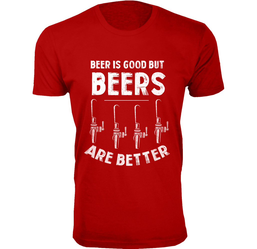 Men's Vintage Beer Theme T-shirts - Men's Vintage Beer Joke T-shirts - Beer is Good But Beers are Better - Red / M