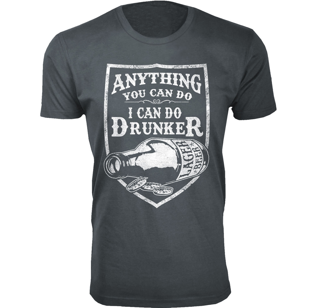 Men's 'Beer Makes Me Happy' T-shirt - Men's Hilarious Beer Joke T-shirts - Anything You Can Do I Can Do Drunker - Charcoal / S