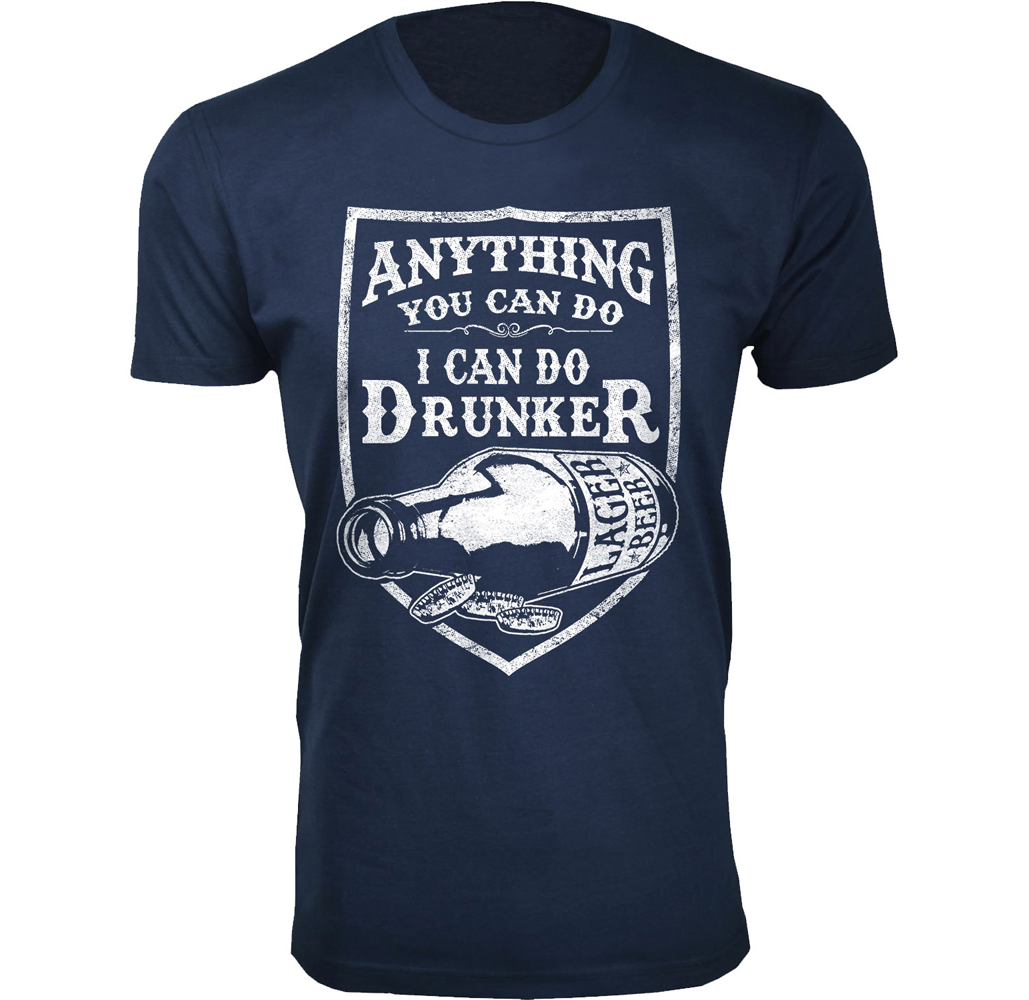 Men's 'Beer Makes Me Happy' T-shirt - Men's Hilarious Beer Joke T-shirts - Anything You Can Do I Can Do Drunker - Navy / M