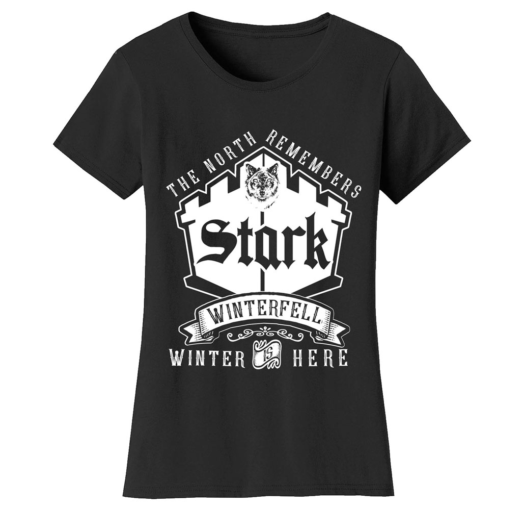 Womens Thrones and Dragons TShirt  Womens Thrones and Dragons Tshirts  Stark Winterfell  Black  Large