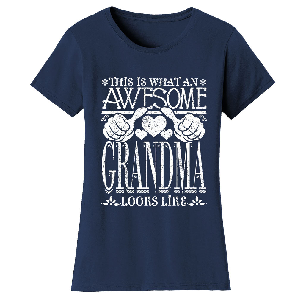 Women’s Awesome Mom and Grandma T-Shirts - Women's Awesome Mom Grandma T-Shirts - GRANDMA - Navy / XL
