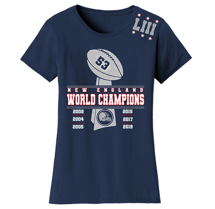 Women’s Football Champions New England T-Shirt - ShoulderLIII - Navy / X-Large