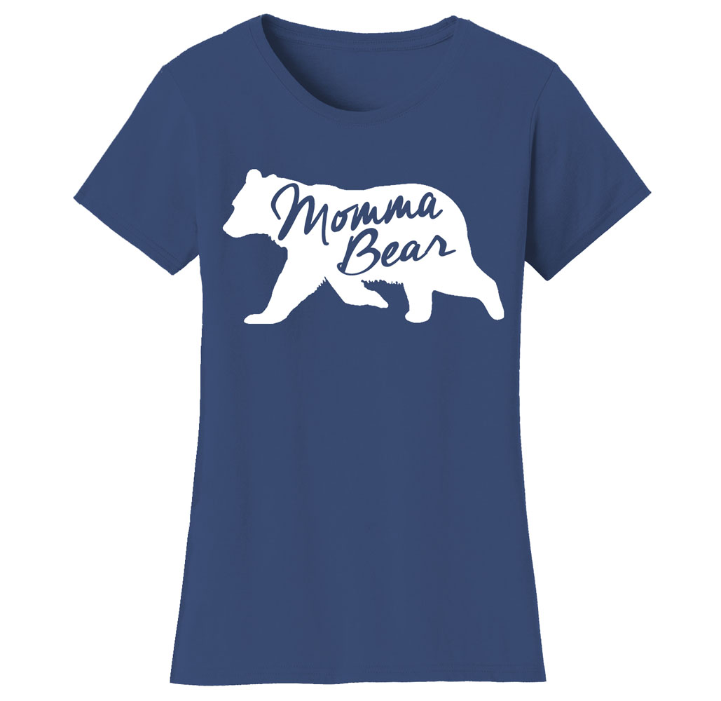 Women’s Mama Bear Themed T-Shirts - Women's Mama Bear Themed T-shirts - Momma Bear Silhouette - Navy/White Print / Medium
