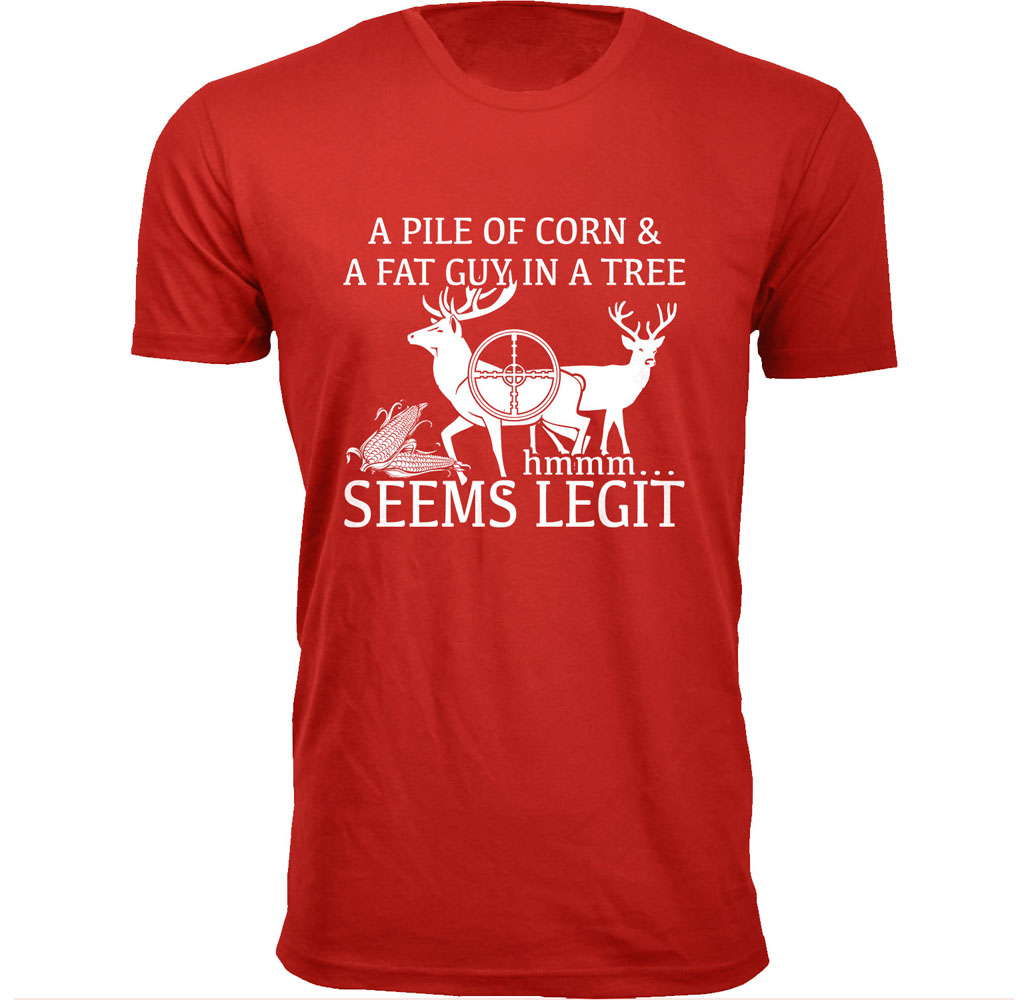 Men's Deer Hunting Theme T-shirt - Seems - Red/Large