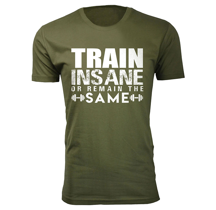 Men's 'Made in the Gym' and 'Train Insane' T-shirt - Train Insane - Military Green / L