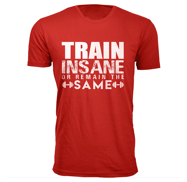Men's 'Made in the Gym' and 'Train Insane' T-shirt - Train Insane - Red / 2XL