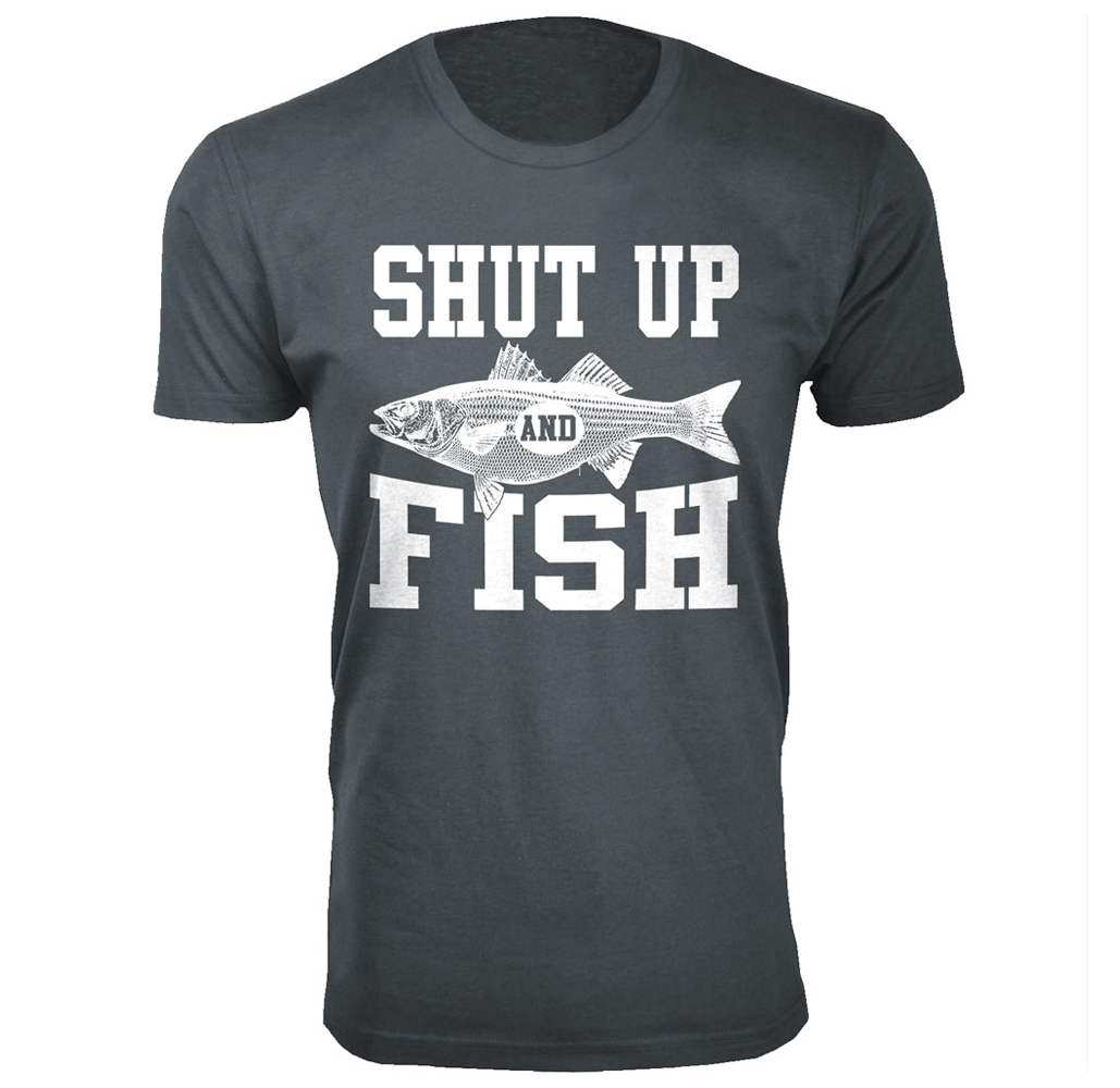 Men’s Hunting and Fishing Theme T-Shirt (S-3XL) - Fish - Charcoal / 2XL