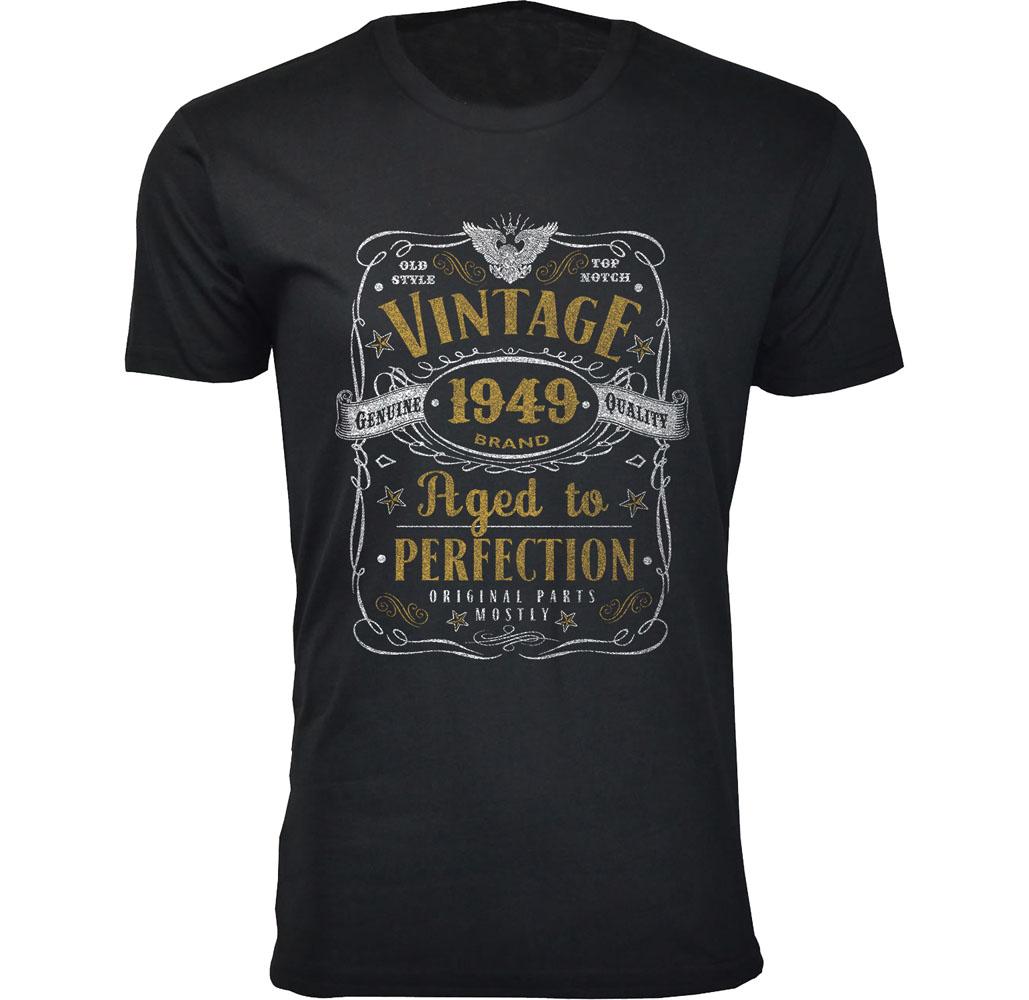 Mens Milestone Birthday TShirts  Vintage 1949  Black  Large